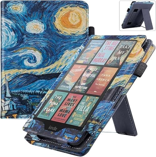 Case with Stand for Kindle Paperwhite 12th Gen 2024 Released (7") & Kindle Colorsoft Signature Edition - Durable PU Leather Cover with Auto Sleep Wake, Card Slot, Hand Strap Feature (Starry Sky) on Amazon - Best Deal Finder