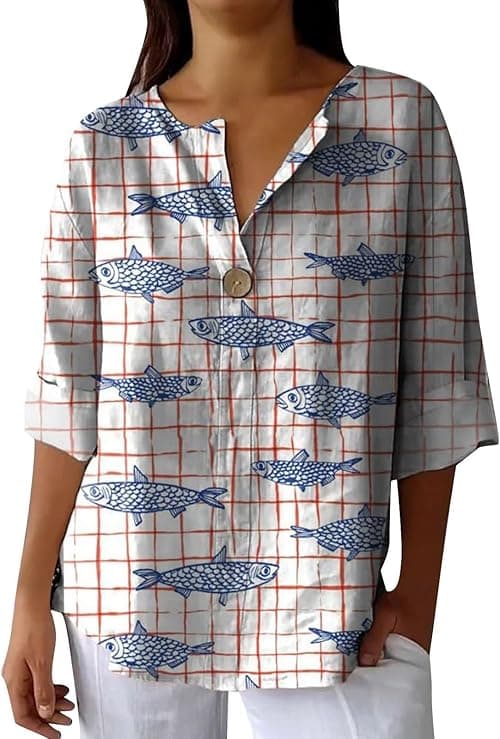 Ladies Cotton Linen Floral Print Button V Neck Short Sleeve Tops Women UK Summer Plus Size Casual Loose Fit Blouse Streetwear on Amazon.ae - Price Tracker