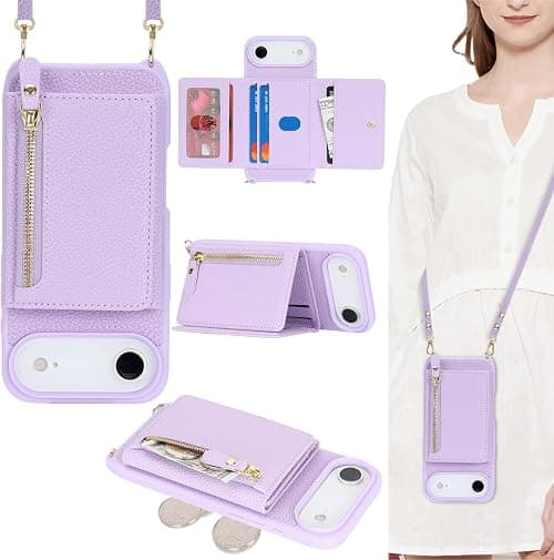 ELTEKER Case for iPhone Air with Adjustable Strap Necklace and Strap, Wallet Case with Card Holder – Lilac على Amazon.ae - متتبع الأسعار