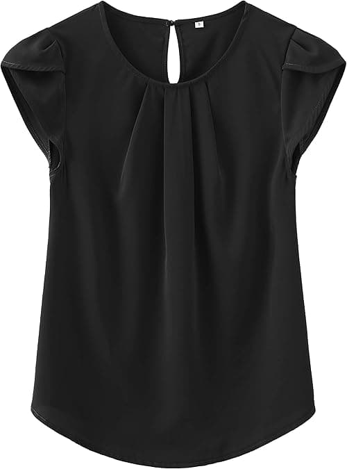 TASAMO Women's Casual Round Neck Basic Pleated Top Cap Sleeve Curved Keyhole Back Chiffon Blouse on Amazon.ae - Price Tracker