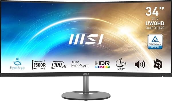 MSI PRO MP341CQ 34 Inch Curved Monitor 3440 x 1440 Resolution 144Hz Refresh Rate Black Glossy Screen on Amazon.ae - Price Tracker
