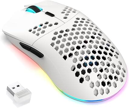 Triple Mode Wireless Gaming Mouse, Wired/2.4G/BT5.3 Rechargeable Computer Mouse with 6 RGB Lighting Modes, 10000 DPI Adjustable, Silent Click Ergonomic Hollow Design for PC Laptop Mac(White) on Amazon - Best Deal Finder