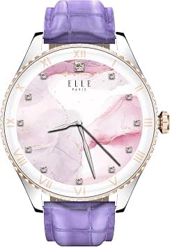 Elle Soleil Women’s Smartwatch 1.19'' AMOLED, Bluetooth Calling, Multilingual, Wireless Charging, Fitness Tracking, IP68, iOS/Android Compatible, Silver Frame & Purple Leather Starp + 2 Premium Straps on Amazon - Best Deal Finder