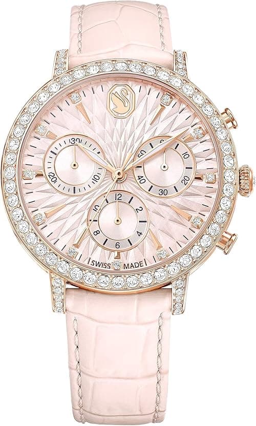 Swarovski Matrix Tennis Chrono Watch, Swiss Made, Leather Strap, Pink, Rose Gold-Tone Finish, Pink, strap on Amazon.ae - Price Tracker