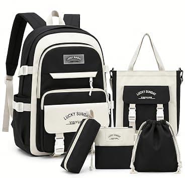 School Bag Set for Girls, 5 Pcs Cute School Backpack with Tote Bag, Pencil Case, Pouch and Drawstring Bag Kids/Teen(Black) on Amazon.ae - Price Tracker