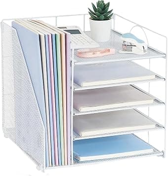 5-Tier White Desk Organizer with Letter Tray & File Holder, Desk Organizers and Accessories, Desktop Office Storage for Papers & Supplies on Amazon.ae - Price Tracker