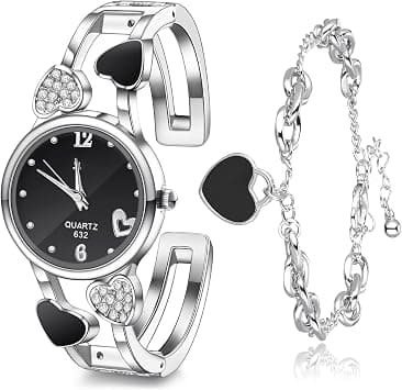 TERRIFI Watches for Women Heart Shaped Watch and Bracelet Set for Girls Ladies Bangle Watches Elegant Diamond Rhinestone Slim Wrist Watch Silver Crystal Bracelet Valentines Gifts for Her on Amazon.ae - Price Tracker