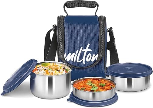 MILTON 4-Piece Lunch Box Set with Insulated Bag - Includes Stainless Steel Containers (500ml, 320ml, 200ml), Keeps Food Hot, Ideal for School Kids & Office Tiffin - Tasty Lunch - Blue على Amazon.ae - متتبع الأسعار