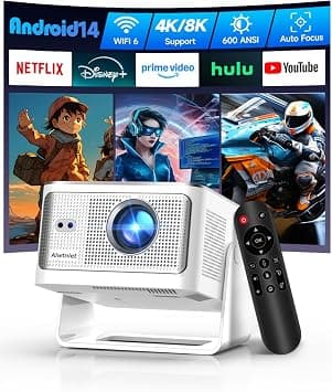 Mini 14 Android Projector with 4K 8K Support, Smart Projector with Wi-Fi and Bluetooth, 600 ANSI, Auto Focus and Keystone, Obstacle Prevention, Portable 1080P Movie Projector على Amazon.ae - متتبع الأسعار