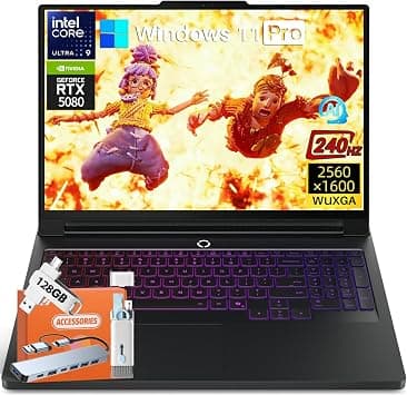 Lenovo Legion Pro 7i Gen 10 Gaming Laptop 2025, GeForce RTX 5080 16GB GDDR7, Intel Ultra 9 275HX 24-Core 5.4GHz, 16" WQXGA OLED 500nits 240Hz, 32 GB DDR5, 1 TB SSD, Wi-Fi 7, Win11 Pro, w/Accessories على Amazon.ae - متتبع الأسعار