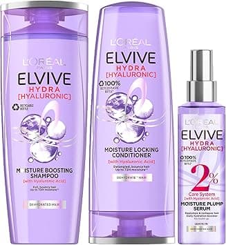 L'Oreal Paris Elvive Hydra Hyaluronic Shampoo, Conditioner and Serum Set with Hyaluronic Acid, Hair Care Treatment with Anti Frizz Spray for Dry Hair, Shampoo 500ml, Conditioner 400ml, Serum 150ml on Amazon.ae - Price Tracker