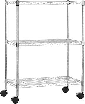 Amazon Basics 3-Shelf Adjustable, Heavy Duty Storage Shelving Unit on 10.16 cm Wheel Casters, Metal Organizer Wire Rack, Chrome, 58.9 x 34 x 83.1 centimeters - Amazon.sa Price Tracker