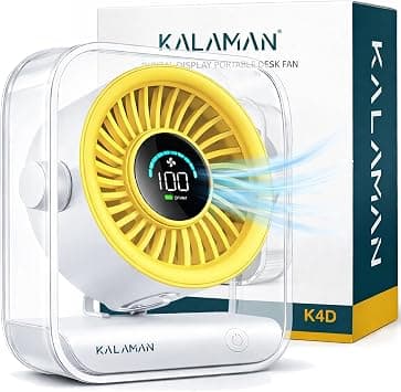 KALAMAN Desk Fan, 4000mAh Quiet Table Fan with Turbo Airflow, 6-Gear Speed Digital Display & 30° Adjustable Tilt, Rechargeable Battery Portable Fan for Home, Office, Travel (White/Yellow) on Amazon.ae - Price Tracker