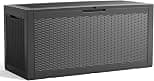 100 Gallon Outdoor Storage Box,Large Waterproof Resin Deck Box,Lockable Storage Container with Reinforced Support for Patio Cushions,Garden Tools,UV-Resistant(Black Rattan) - متتبع أسعار Amazon.sa