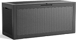 100 Gallon Outdoor Storage Box,Large Waterproof Resin Deck Box,Lockable Storage Container with Reinforced Support for Patio Cushions,Garden Tools,UV-Resistant(Black Rattan) - متتبع أسعار Amazon.sa