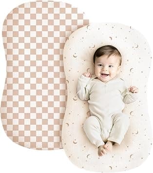 Konssy Muslin Baby Lounger Cover 2 Pack, 100% Cotton Newborn Lounger Cover, Soft and Breathable Lounger Slipcover for Boys Girls, Covers Only (Coffee Check,Moon) on Amazon - Best Deal Finder