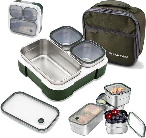 720ML Stainless Steel Lunch Box, Insulated Bento Lunch Box for Kid School, 3 Compartment Divided Lunch Containers with Lids,Leakproof | BFA Free | Dishwasher Safe (Green) on Amazon - Best Deal Finder