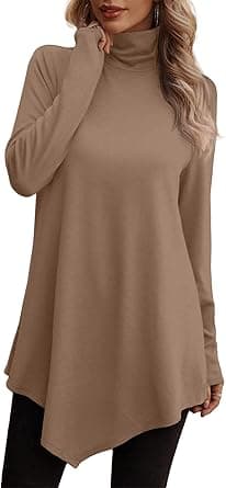 JUSTFASHIONNOW Turtle Neck Shirts for Women Long Sleeve Tunic Tops to Wear with Leggings Dressy Casual Fall Clothes 2025 on Amazon.ae - Price Tracker