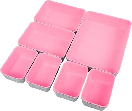 7 PCS Drawer Organiser Divider Trays, Office Desk Organizer Drawer Trays, Dresser Divider Bins, Separators Drawer Divider for Kitchen, Makeup, Office, Baby, Jewelries, Pens (Pink) on Amazon.ae - Price Tracker