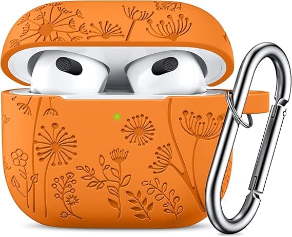 Lerobo Flower Engraved Case for AirPods 3rd Generation Case Cover with Keychain Accessories, Silicone Skin Cover Compatible with Apple AirPod 3rd Generation,Full Protection,Front LED Visible,Orange on Amazon.ae - Price Tracker