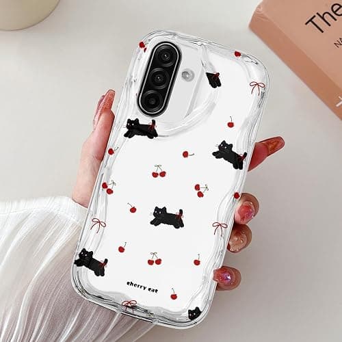 Cherries Bow Tie Case for Samsung Galaxy A17 / F17 5G / M17 5G, Cute Clear Curly Wave Soft Aesthetic Transparent TPU Phone Cover for Girls Anti-Scratch Cat on Amazon.ae - Price Tracker