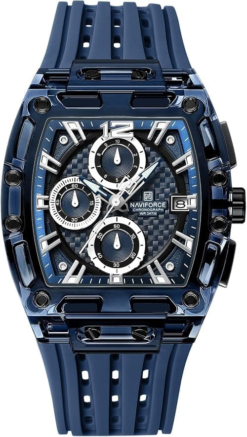 NAVIFORCE - Men's Fashion Sports Rectangle Chronograph Waterproof Luminous Calendar Silicone Band Quartz Watch for Men on Amazon.ae - Price Tracker