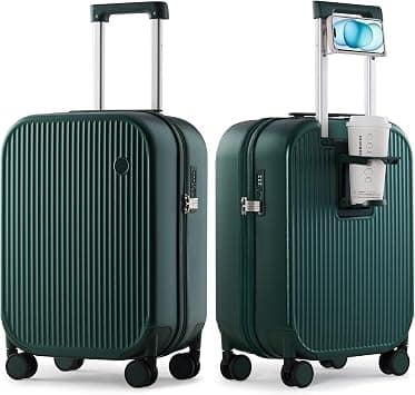 mixi Carry On Luggage with Cup Phone Holder Hard Shell Rolling Travel Suitcases with Spinner Wheels,20 Inch Blackish Green on Amazon - Best Deal Finder