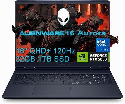 Alienware 16 Aurora Gaming Laptop (16" QHD+ 120Hz, Intel 10-Core 7 240H, 32GB DDR5 RAM, 1TB SSD, NVIDIA GeForce RTX 5050 8GB), White Backlit Keyboard, Wi-Fi 7, Ethernet, Webcam, Windows 11 Home on Amazon.ae - Price Tracker
