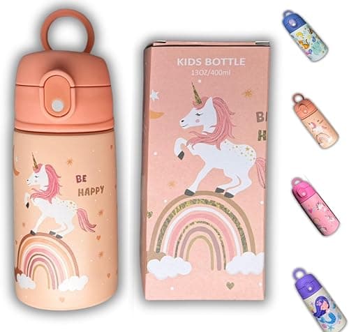 SPRINTERS - Unicorn Water Bottle for Boys & Girls– 400ml Stainless Steel Kids Thermos with Straw – Vacuum Insulated, Leak Proof, BPA-Free – Cute Reusable Bottle for School, Travel for Kids (Orange) on Amazon - Best Deal Finder