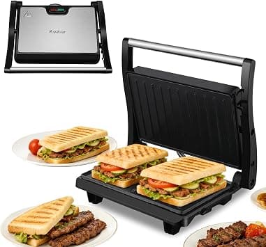 Royalstar waffle maker Sandwich Maker, 1000W Electric Indoor Grill with 180° Open Design, Floating Hinge, Ceramic Non-Stick Plates for Thick Sandwiches, Burgers, Steaks and Family BBQ على Amazon.ae - متتبع الأسعار