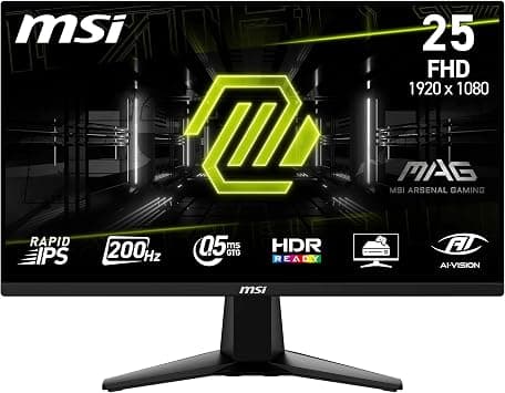 MSI MAG 255F E20,24.5-Inch FHD 1920x1080 Gaming Monitor - 200Hz, 0.5ms, HDR Ready, AMD FreeSync Premium, Eye Care, AI Vision, HDMI 2.0b, DP 1.2a, Frame-Less, Tilt Adjustable, Vesa Mount, Black on Amazon.ae - Price Tracker