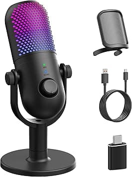 USB Microphone for PC Gaming: Condenser Microphone RGB for Gamer with Stand Mic - Recording Mic for Computer&Laptop with Qiuck Mute - Desk Podcast Mic for Podcast & Singing & Streaming & Youtube Black on Amazon.ae - Price Tracker