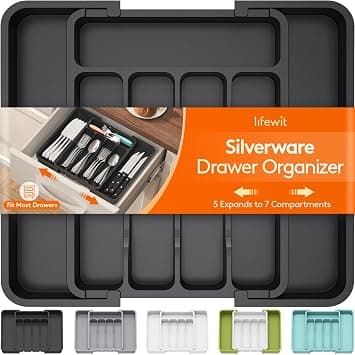 Lifewit Silverware Drawer Organizer, Expandable Utensil Tray for Kitchen, BPA Free Flatware and Cutlery Holder, Adjustable Plastic Storage for Spoons Forks Knives, 8.9-14.7 x 12.2", Black on Amazon.ae - Price Tracker