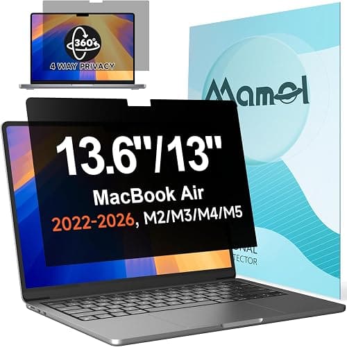 Mamol 360° Privacy Screen for MacBook Air 13.6 & 13 Inch 2022-2026 (M2, M3, M4, M5), Anti Glare Blue Light Filter, Nano No Glue 4 Way Anti Spy Black Protector for Mac Air 13In Laptop Computer on Amazon.ae - Price Tracker