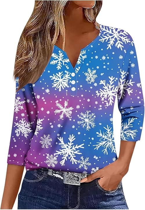 Christmas T Shirts Women Funny Ugly Christmas Jumpers V Neck T Shirts Henley Tops Long Sleeve Blouses Cute Santa Reindeer Tree Print Jumper Tunic Shirt Casual Holiday Pullover Blouse on Amazon.ae - Price Tracker
