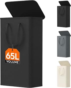 Lifewit 65L Narrow Laundry Basket with Lid, Foldable, Small, Laundry Hamper with Handles, Laundry Container for Laundry Room, Bedroom, Bathroom, Black, Pack of 1 on Amazon.ae - Price Tracker