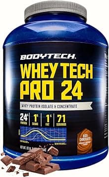 BodyTech - Whey Tech Pro 24 Chocolate, 5.15 lb powder | 24G per Serving, High Concentrated Protein Powder With Amino Acids & BCAAs for Men and Women, Gluten Free on Amazon.ae - Price Tracker