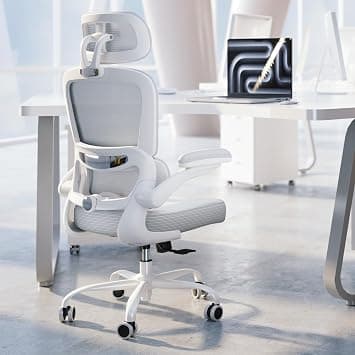TRALT Ergonomic Office Chair - Desk Chair with Adjustable Headrest Lumbar Support Computer Chair - Mesh Comfy Chair with Flip-up Armrests - Gaming Chairs for Adults Home Office (Leather, White) on Amazon.ae - Price Tracker