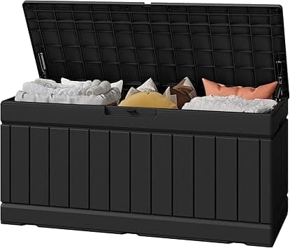 Greesum 82 Gallon Resin Deck Box Large Outdoor Storage for Patio Furniture, Garden Tools, Pool Supplies, Weatherproof and UV Resistant, Lockable, Black - متتبع أسعار Amazon.sa