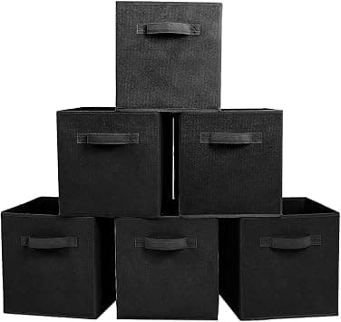 PowerKing Fabric Storage Box Organiser, 6 Pieces Foldable Storage Cube Storage Box in Cube Shape, Black - متتبع أسعار Amazon.sa