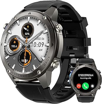 Military Smart Watch Men Outdoor Waterproof Tactical Smart Watch Bluetooth Talk Speaker 1.3 Inch HD Touch Screen Fitness Tracker Compatible with iPhone Samsung (Black + Extra Stainless Steel Strap) on Amazon.ae - Price Tracker