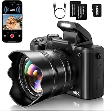 8K Digital Cameras for Photography - Autofocus 88MP WiFi Vlogging Camera for YouTube with Dual-Lens - 16X Digital Zoom Vlog Camera with Lens Hood, Flash, Touch Screen, 2 Batteries, 32GB TF Card on Amazon.ae - Price Tracker