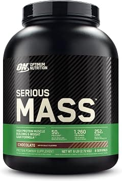 Optimum Nutrition (ON) Serious Mass: High Protein Muscle Building & Weight Gainer Protein Powder, 50 Grams of Protein, Vitamin C, Zinc And Vitamin D For Immune Support - Chocolate, 6 Lbs (2.72 KG) on Amazon.ae - Price Tracker