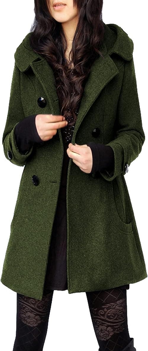Tanming Women's Warm Double Breasted Wool Pea Coat Trench Coat Jacket with Hood on Amazon - Best Deal Finder