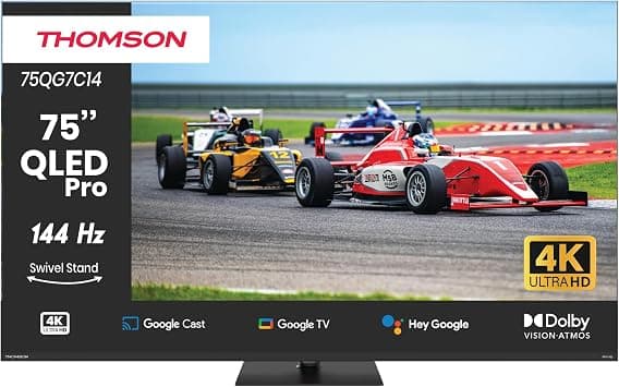 Thomson 75" QLED Pro 4K TV - 2026, 144Hz, Dolby Vision & Atmos, Google TV Voice Assistant, Frameless Smart TV, Central Stand, 3-Year Warranty on Amazon.ae - Price Tracker
