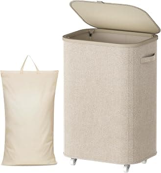 Lifewit 80L Large Laundry Basket with Wheels and Lid, Beige على Amazon.ae - متتبع الأسعار