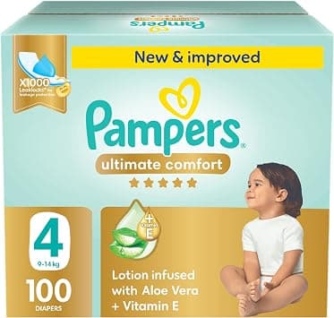 Pampers Ultimate Comfort, Taped Diapers, Size 4, 9-14 kg, Giant Saving Box, 100 Diapers - متتبع أسعار Amazon.sa