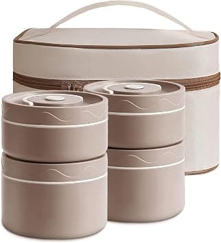 TenSteed Stainless Steel Bento Box, Microwavable Thermal Lunch Box, Portable Insulated Food Lunch Container Set with Bag,4 Separate Stackable Lunch Container for Adult Kids Men Women (Light brown) على Amazon.ae - متتبع الأسعار