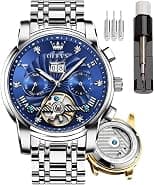 OLEVS Mens Automatic Watches Skeleton Mechanical Self Winding Luxury Dress Wrist Watch Moon Phase Day Date Waterproof Luminous Two Tone Watches Gifts - Amazon.ae Price Tracker