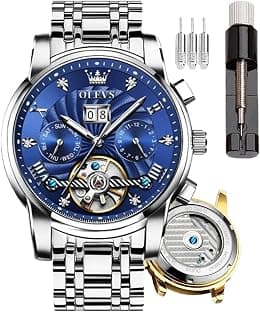 OLEVS Mens Automatic Watches Skeleton Mechanical Self Winding Luxury Dress Wrist Watch Moon Phase Day Date Waterproof Luminous Two Tone Watches Gifts - Amazon.ae Price Tracker
